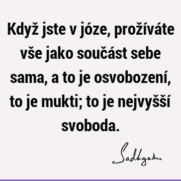 Když jste v józe, prožíváte vše jako součást sebe sama, a to je osvobození, to je mukti; to je nejvyšší