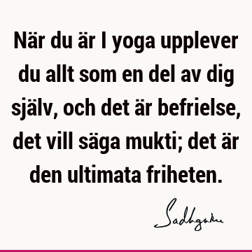 När du är i yoga upplever du allt som en del av dig själv, och det är befrielse, det vill säga mukti; det är den ultimata