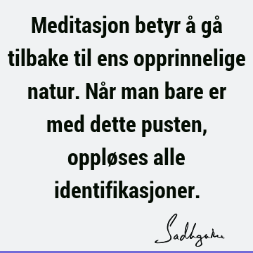 Meditasjon betyr å gå tilbake til ens opprinnelige natur. Når man bare er med dette pusten, oppløses alle