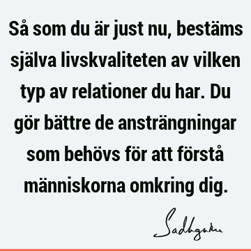 Så som du är just nu, bestäms själva livskvaliteten av vilken typ av relationer du har. Du gör bättre de ansträngningar som behövs för att förstå människorna