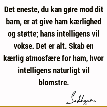 Det eneste, du kan gøre mod dit barn, er at give ham kærlighed og støtte; hans intelligens vil vokse. Det er alt. Skab en kærlig atmosfære for ham, hvor