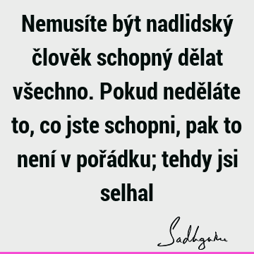 Nemusíte být nadlidský člověk schopný dělat všechno. Pokud neděláte to, co jste schopni, pak to není