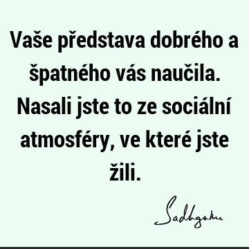 Vaše představa dobrého a špatného vás naučila. Nasali jste to ze sociální atmosféry, ve které jste ž