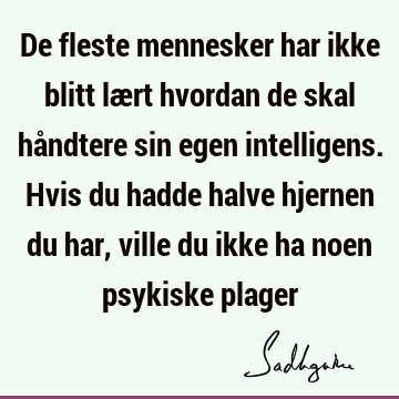 De fleste mennesker har ikke blitt lært hvordan de skal håndtere sin egen intelligens. Hvis du hadde halve hjernen du har, ville du ikke ha noen psykiske