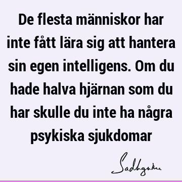 De flesta människor har inte fått lära sig att hantera sin egen intelligens. Om du hade halva hjärnan som du har skulle du inte ha några psykiska