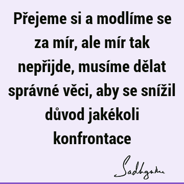 Přejeme si a modlíme se za mír, ale mír tak nepřijde, musíme dělat správné věci, aby se snížil důvod jakékoli