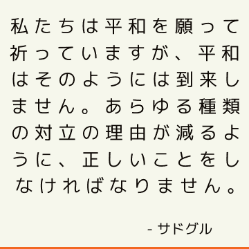 私たちは平和を願って祈っていますが、平和はそのようには到来しません。あらゆる種類の対立の理由が減るように、正しいことをしなければなりません。