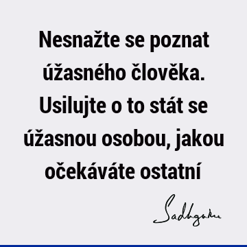 Nesnažte se poznat úžasného člověka. Usilujte o to stát se úžasnou osobou, jakou očekáváte ostatní