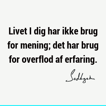 Livet i dig har ikke brug for mening; det har brug for overflod af