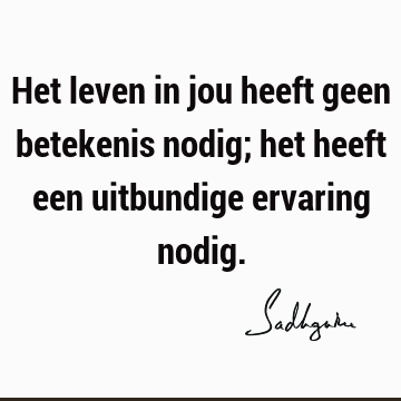 Het leven in jou heeft geen betekenis nodig; het heeft een uitbundige ervaring