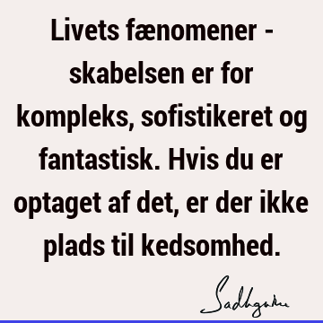 Livets fænomener - skabelsen er for kompleks, sofistikeret og fantastisk. Hvis du er optaget af det, er der ikke plads til