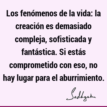 Los fenómenos de la vida: la creación es demasiado compleja, sofisticada y fantástica. Si estás comprometido con eso, no hay lugar para el