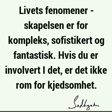 Livets fenomener - skapelsen er for kompleks, sofistikert og fantastisk. Hvis du er involvert i det, er det ikke rom for