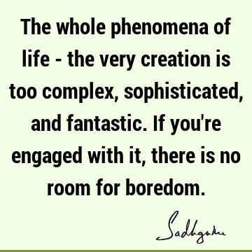 The whole phenomena of life - the very creation is too complex, sophisticated, and fantastic. If you