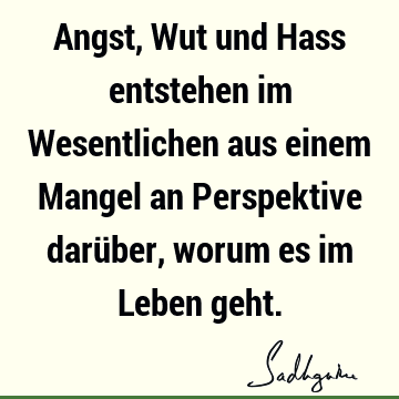 Angst, Wut und Hass entstehen im Wesentlichen aus einem Mangel an Perspektive darüber, worum es im Leben