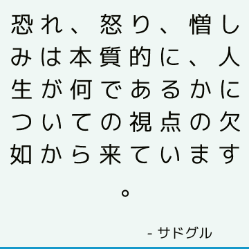 恐れ、怒り、憎しみは本質的に、人生が何であるかについての視点の欠如から来ています。