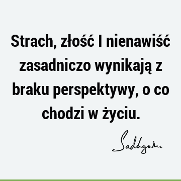 Strach, złość i nienawiść zasadniczo wynikają z braku perspektywy, o co chodzi w ż