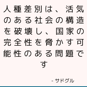 人種差別は、活気のある社会の構造を破壊し、国家の完全性を脅かす可能性のある問題です