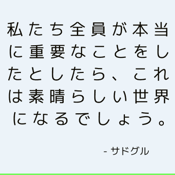 私たち全員が本当に重要なことをしたとしたら、これは素晴らしい世界になるでしょう。