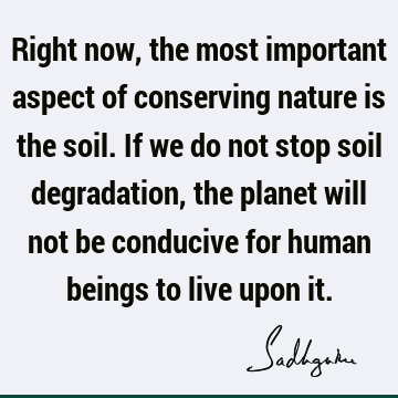 Right now, the most important aspect of conserving nature is the soil. If we do not stop soil degradation, the planet will not be conducive for human beings to