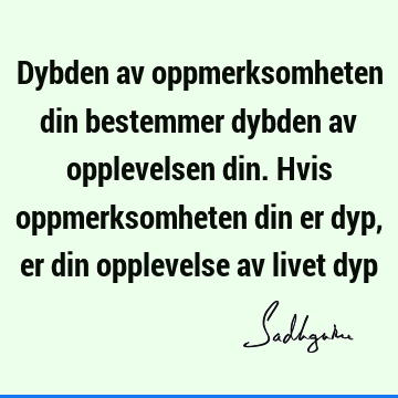 Dybden av oppmerksomheten din bestemmer dybden av opplevelsen din. Hvis oppmerksomheten din er dyp, er din opplevelse av livet