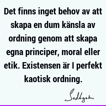 Det finns inget behov av att skapa en dum känsla av ordning genom att skapa egna principer, moral eller etik. Existensen är i perfekt kaotisk