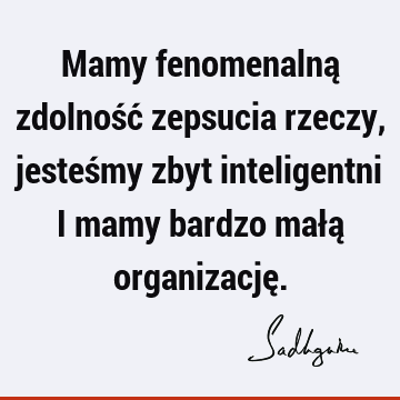 Mamy fenomenalną zdolność zepsucia rzeczy, jesteśmy zbyt inteligentni i mamy bardzo małą organizację