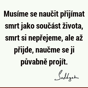 Musíme se naučit přijímat smrt jako součást života, smrt si nepřejeme, ale až přijde, naučme se ji půvabně projí