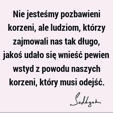 Nie jesteśmy pozbawieni korzeni, ale ludziom, którzy zajmowali nas tak długo, jakoś udało się wnieść pewien wstyd z powodu naszych korzeni, który musi odejść