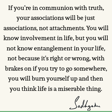If you’re in communion with truth, your associations will be just associations, not attachments. You will know involvement in life, but you will not know