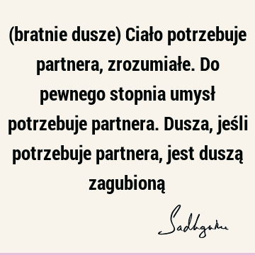 (bratnie dusze) Ciało potrzebuje partnera, zrozumiałe. Do pewnego stopnia umysł potrzebuje partnera. Dusza, jeśli potrzebuje partnera, jest duszą zagubioną