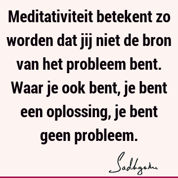 Meditativiteit betekent zo worden dat jij niet de bron van het probleem bent. Waar je ook bent, je bent een oplossing, je bent geen