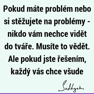 Pokud máte problém nebo si stěžujete na problémy - nikdo vám nechce vidět do tváře. Musíte to vědět. Ale pokud jste řešením, každý vás chce vš