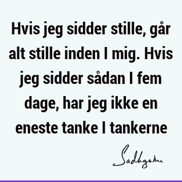 Hvis jeg sidder stille, går alt stille inden i mig. Hvis jeg sidder sådan i fem dage, har jeg ikke en eneste tanke i