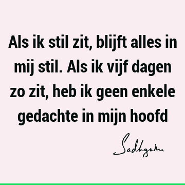 Als ik stil zit, blijft alles in mij stil. Als ik vijf dagen zo zit, heb ik geen enkele gedachte in mijn