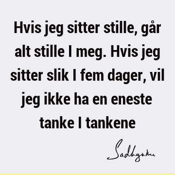 Hvis jeg sitter stille, går alt stille i meg. Hvis jeg sitter slik i fem dager, vil jeg ikke ha en eneste tanke i