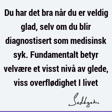 Du har det bra når du er veldig glad, selv om du blir diagnostisert som medisinsk syk. Fundamentalt betyr velvære et visst nivå av glede, viss overflødighet i