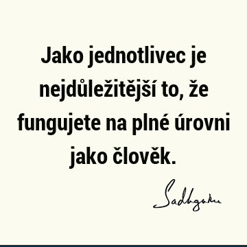 Jako jednotlivec je nejdůležitější to, že fungujete na plné úrovni jako člově