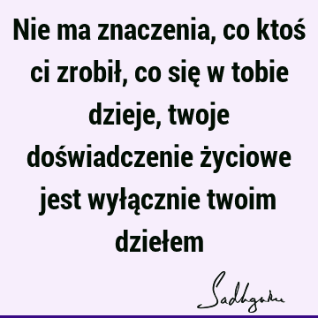 Nie ma znaczenia, co ktoś ci zrobił, co się w tobie dzieje, twoje doświadczenie życiowe jest wyłącznie twoim dzieł