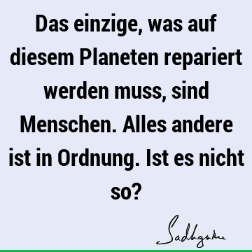 Das einzige, was auf diesem Planeten repariert werden muss, sind Menschen. Alles andere ist in Ordnung. Ist es nicht so?