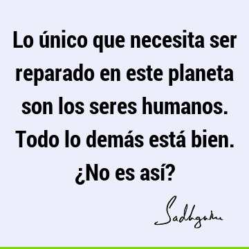 Lo único que necesita ser reparado en este planeta son los seres humanos. Todo lo demás está bien. ¿No es así?