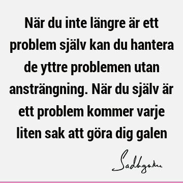 När du inte längre är ett problem själv kan du hantera de yttre problemen utan ansträngning. När du själv är ett problem kommer varje liten sak att göra dig