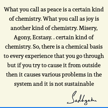 What you call as peace is a certain kind of chemistry. What you call as joy is another kind of chemistry. Misery, Agony, Ecstasy.. certain kind of chemistry. S
