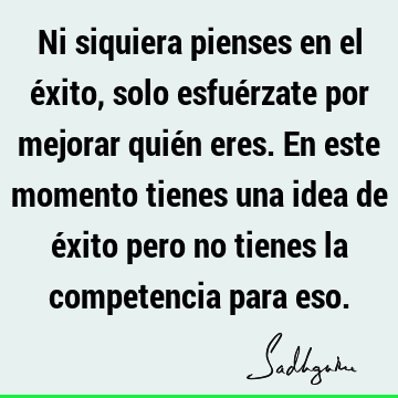 Ni siquiera pienses en el éxito, solo esfuérzate por mejorar quién eres. En este momento tienes una idea de éxito pero no tienes la competencia para