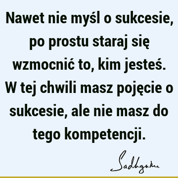 Nawet nie myśl o sukcesie, po prostu staraj się wzmocnić to, kim jesteś. W tej chwili masz pojęcie o sukcesie, ale nie masz do tego